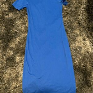 Yelete Blue Sheath Midi Dress Sleeveless Crew Neck